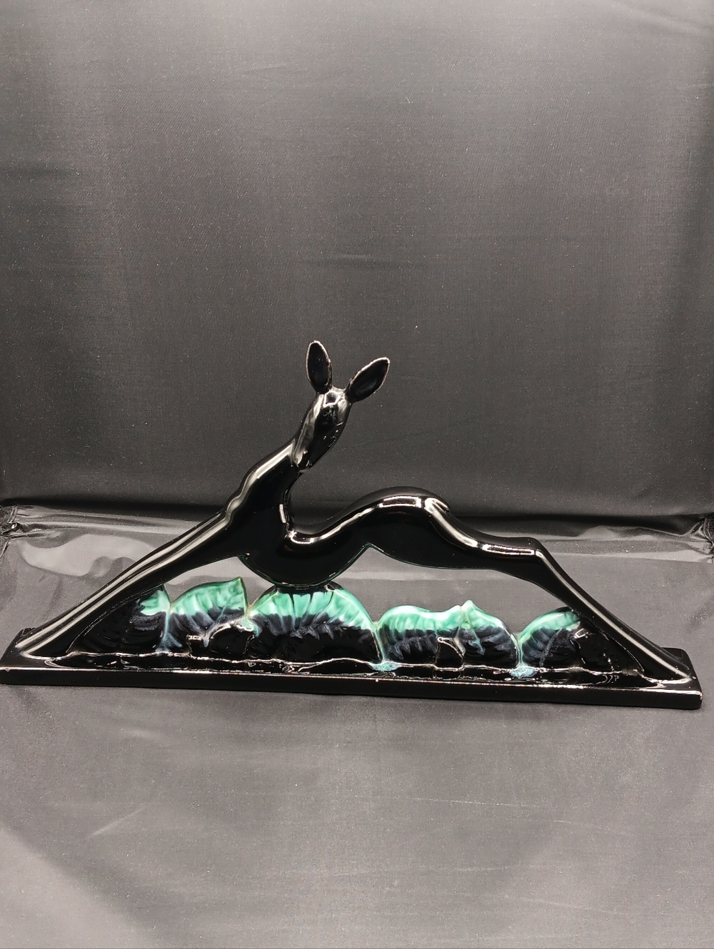 Vintage Haeger Black Deer Jumping Ceramic  Art